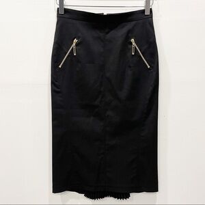 Roberto Cavalli Black Pencil Skirt Zip Pocket Pleated Back Slit Size 38